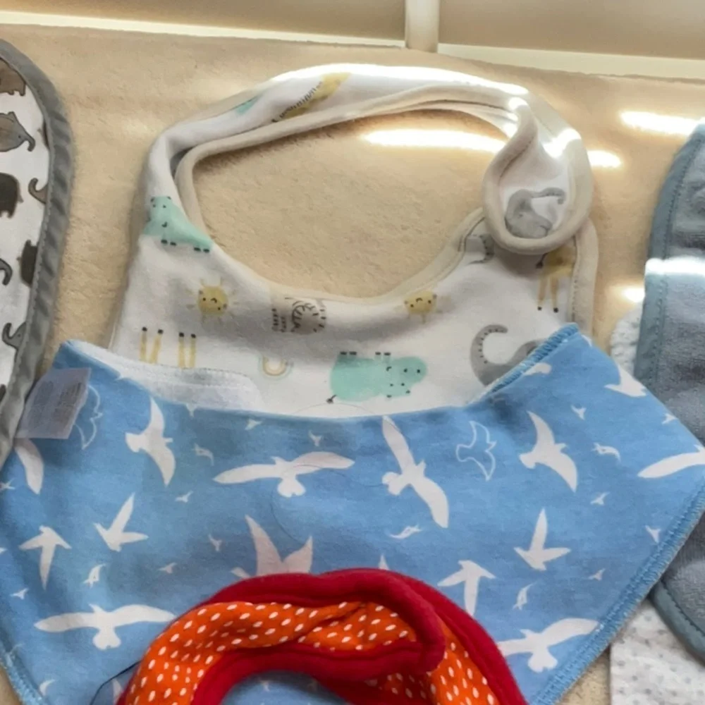 Dino and Animal Print Baby Bib Set - Blue, Orange, Green